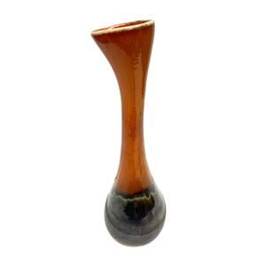 Vintage Drip Glaze Bud Vase Orange Brown 70s